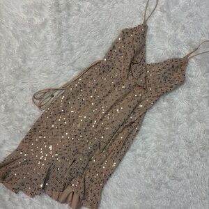 Selfie Leslie Gold Sequin Asymmetrical Dress